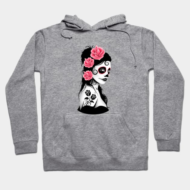 Pink Day of the Dead Sugar Skull Girl Hoodie by jeffbartels